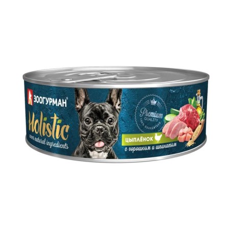 Holistic humid feed for dogs, chicken with peas and spinach, railway, 100 g