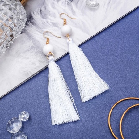 Earrings Assorted the “brushes” Agatha, white color in gold, l brush 6.5 cm-1