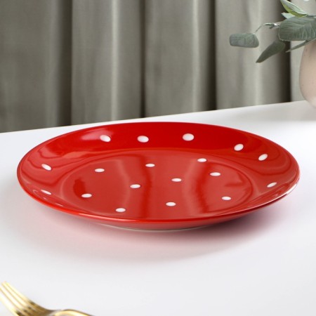 Board ceramic dinner shade "Red peas", d = 27 cm, red color-1