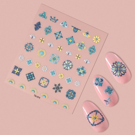 Nail stickers "stained glass", voluminous, blue/yellow/green color