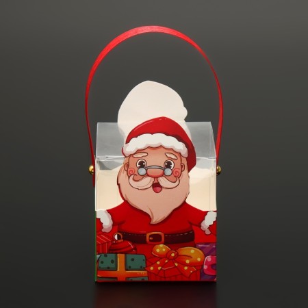 New Year. Box a gift New Year's folding PVC with handles, "Santa and Rudolf", 9 x 9 x 9.5 cm.-2