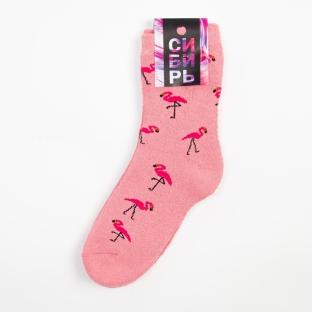 Women's terry socks "Flamingo", pink color, size 23-25-4