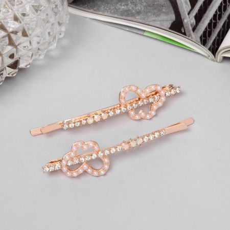 Invisible hair "Gloria" (set 2 pcs) butterfly, 6 cm, pink gold