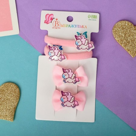 Hair set "Cute" (2 clamps 3.5 cm, 2 elastic bands) color horse