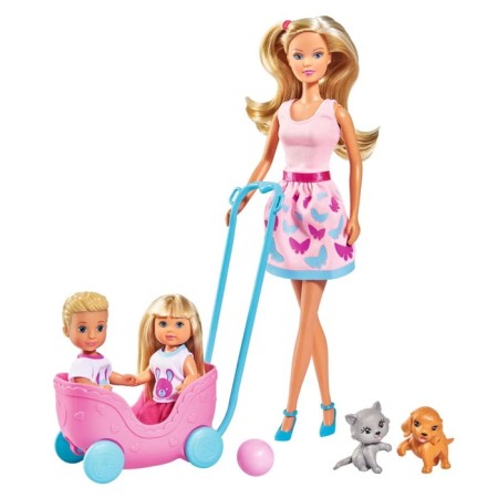 Steffi doll, Evy and Timmy with pets, 29 cm
