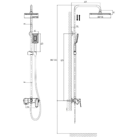 Shush Nevis NE1735-40Black shower system, tropical shower, shower, brass, black-2