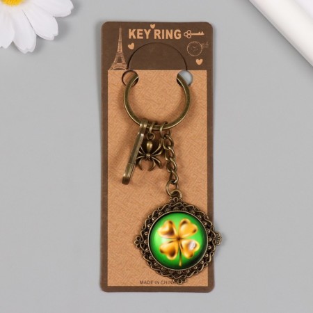 A metal keychain, glass with a carbine "Spider and clover in the medallion" Bronze 9.5 cm