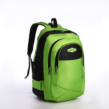 School backpack from textiles on a zipper, 4 pockets, green color-2