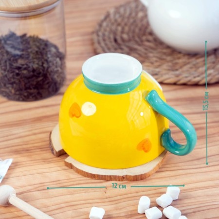Ceramic mug "Cupid Dino", 400 ml, yellow color-5