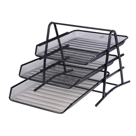 Horizontal paper tray, 3 compartments, black mesh