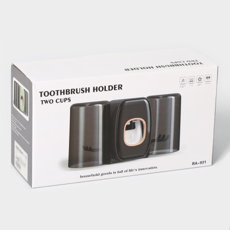 Holder for toothbrushes with a toothpaste squeezer, a glass 2 pcs, 20 × 10.2 × 6.2 cm, the color is gray-8