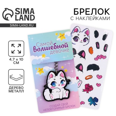 Keychain for keys with stickers in the set "cat", 4.7 x 10 cm