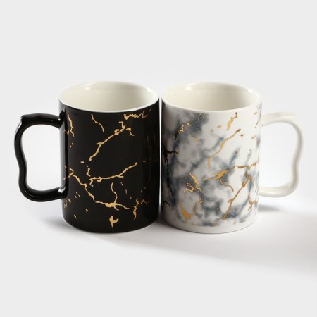 A set of ceramic mugs on a metal stand “Marble”, 2 items: 380 ml-2