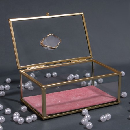 Organizer for storage "Crystal", with a lid, glass, 1 section, 14.5 × 9 × 8 cm, the color is transparent/copper/pink-5
