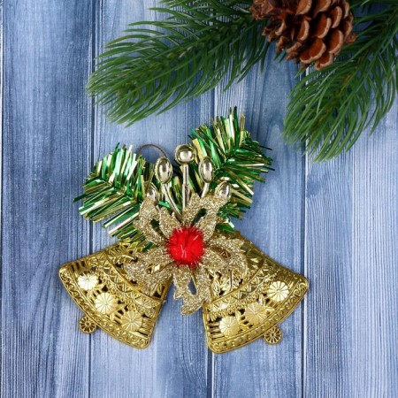 Jewelry decoration "Bell double with flower" 10x9 cm, gold