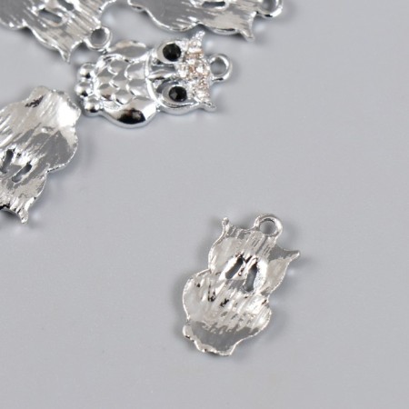 Decor for creativity metal, rhinestones "owl" silver 1.2x2 cm-1