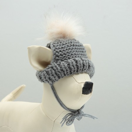 Knitted hat for dogs, with pompom, XS-S (head volume 22 cm, height 7.5 cm), mix