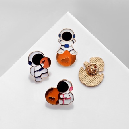 Set of badges (4 pcs.) "Cosmonauts" on the moon, color in gold-4