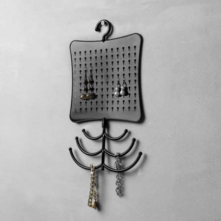 Organizer for jewelry with hook, 60 pairs, 6 hooks, plastic, black color-2