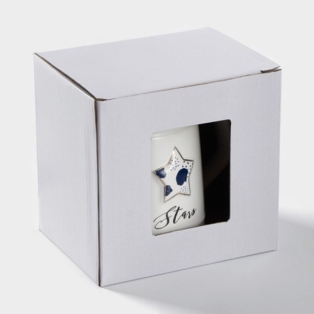 Ceramic mug with a lid and spoon "Star", 350 ml, white color-3