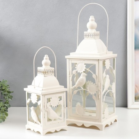 Climber Metal, glass "Lantern-Bird Garden" Nr 2 pcs D-9, 12 cm white 17x17x44 cm
