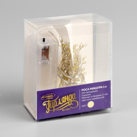 Garland "tinsel" 1 m dew, ip20, silver thread, 100 led, warm white glow, 2 modes, aah3-3