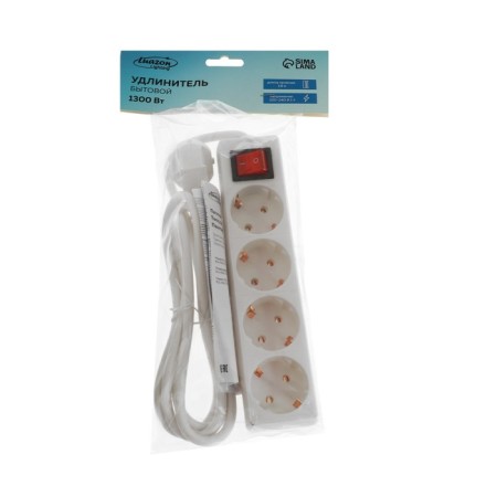 Extension cord Luazon Lighting, 4 sockets, 1.8 m, 10 A, 2200 W, 3x0.75 mm2, s/c, with excavation, b-2