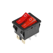 Double key switch, 250 V, 15 A, On-OFF, 6C, Red, with backlight