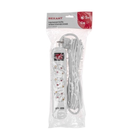 Extension cord Standard 3 nests, 5m, 3x1.0mm², s/h, with a switch, 2 USB, white rexant-6