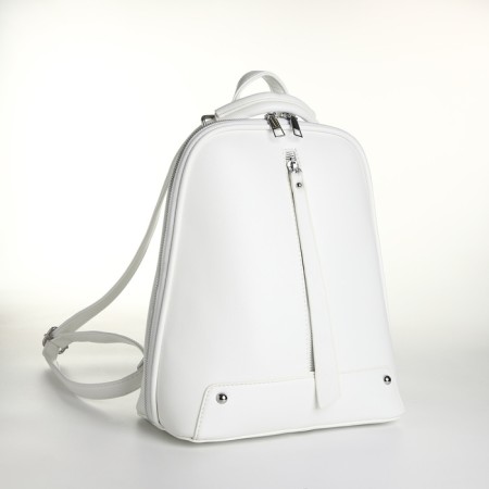 City backpack of artificial leather with lightning, white color