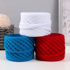 Knitted yarn set of tricolor, 3x30 m/100 g, width 7-9 mm (white, blue, red)