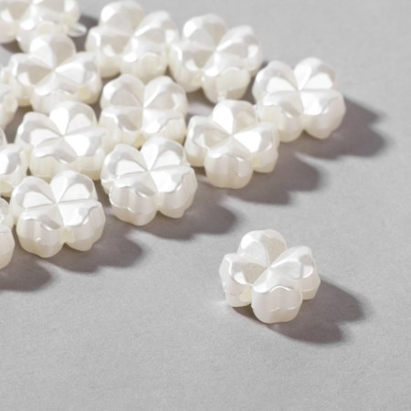 Plastic “clover” beads, set of 50 pcs., 1.2 × 1.2 × 0.5 cm, white color-1