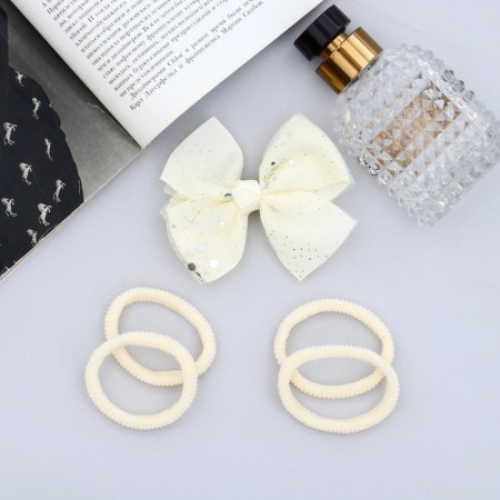 Hair set "Baby" (4 elastic bands, 1 clamp) shine, white-yellow-1