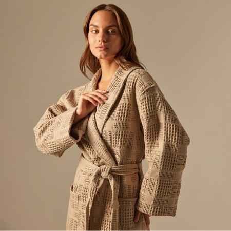 Welfare Women's bathrobe SL Home: Chess "Sabbia", size S, 100% cotton, 340 g/m2-1