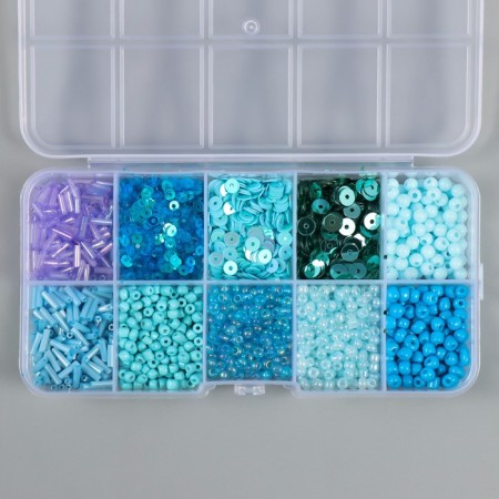Glass beads 6/0, 12/0 in the box "Blue" glass and sequins 12.5x6.5x2 cm-1