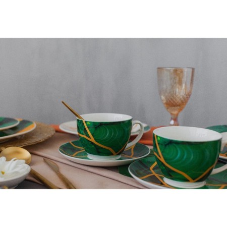 Service Porcelain Tea shade "Malachite box", 12 items: 6 cups 250 ml, 6 saucer d = 15 cm, green color-8