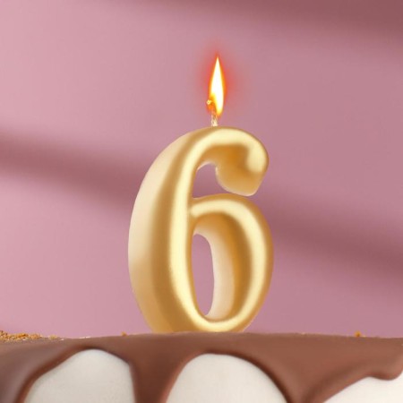 Candle for the cake figure "Oval" Golden "6", large, 5.5 cm