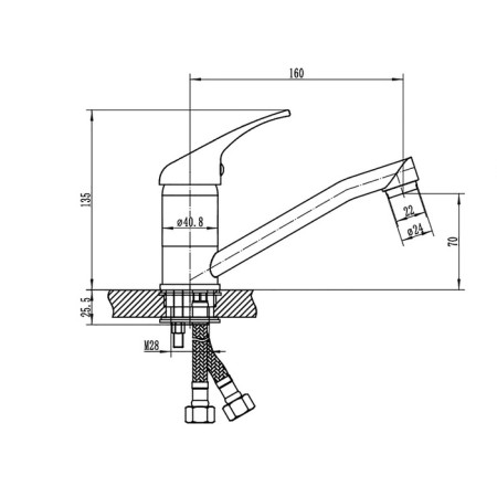Kitchen mixer RMS SL128-004F-15, single-leaf, short spout, nut, chrome-5