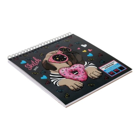 Calligrata sketchbook for work by markers, 195 x 195 mm, 50 sheets, "dog", metallized cardboard with a volumetric pattern, block 90 g/m2-1