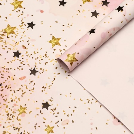 Package paper, glossy "stars", pink, 70 x 100 cm, 1 sheet