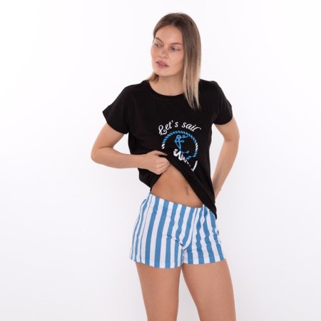 Set a home female print Let`s Sail (T -shirt/shorts), black color, size 44-2