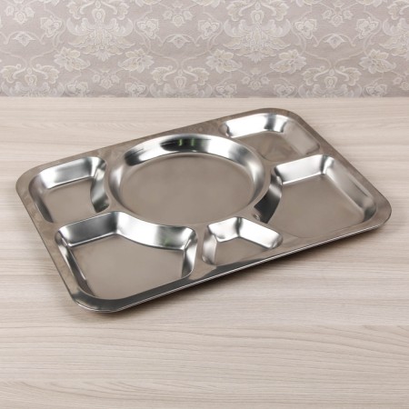 Stainless steel tray, 6 sections, 39.5 × 29 × 1.5 cm, silver color