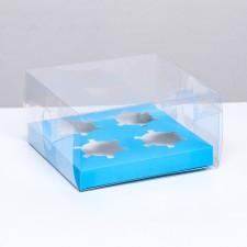 Box for 4 cupcake, blue 18.5 × 18 × 10 cm