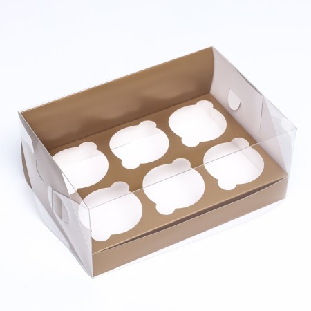 Confectionery folding box for 6 cupcakes 23.5 x 16 x 10, gold-1
