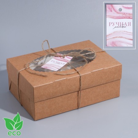 Capcake box, confectionery packaging with a nameplate, 6 cells, “manual work”, 23.5 x 16 x 10 cm
