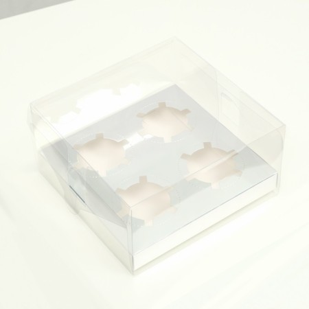 Box for 4 cupcakes, silver, 18.5 × 18 × 10 cm-1