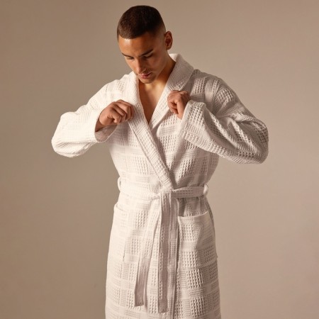 Wafel dressing dress for men's SL Home: Chess "Blanc de Blanc", size L, 100% cotton, 340 g/m2-1
