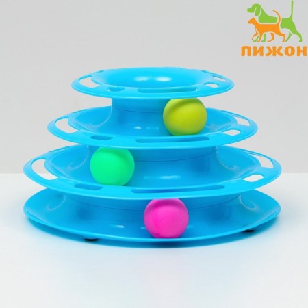 Game complex "Piggon" for cats with 3 balls, 24.5 x 24.5 x 13 cm, blue