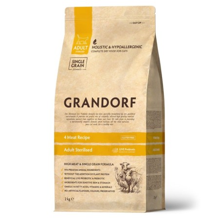 Grandorf dry food for sterilized cats, 4 meat with probiotics, low -grain, 2 kg