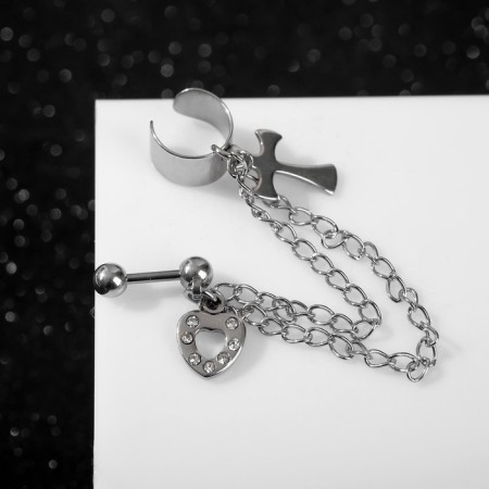 Earring "Kaff" Chain with a cross, the color of silver-2